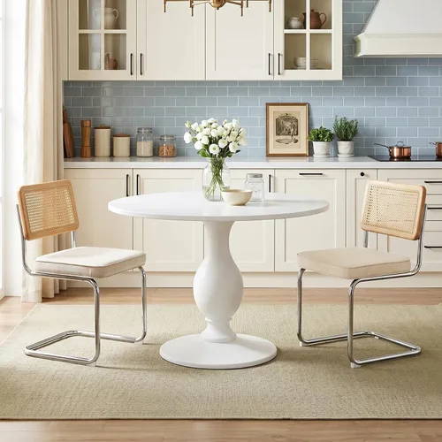 Miniatura 9 de Zesthouse Juego de 4 sillas de comedor de ratán natural, sillas de comedor modernas de mediados de siglo con respaldo de madera maciza y base