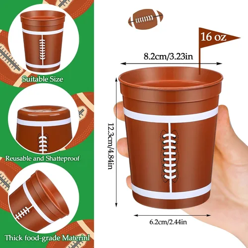 Miniatura 2 de Norme 24 tazas de fútbol de plástico a granel de 16 onzas reutilizables con temática de fútbol, suministros de fiesta de cumpleaños, decoración