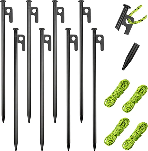 Miniatura 2 de RIY Estacas de tienda de campaña, 8 estacas de acero resistentes de 12 pulgadas con martillo de campamento de 12 pulgadas