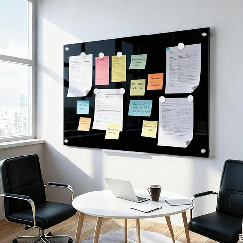 Miniatura 7 de Pizarra negra de borrado en seco, 61 x 46 cm, pizarra de vidrio magnética sin marco para montar en la pared, para oficina, escuela y hogar, con 1