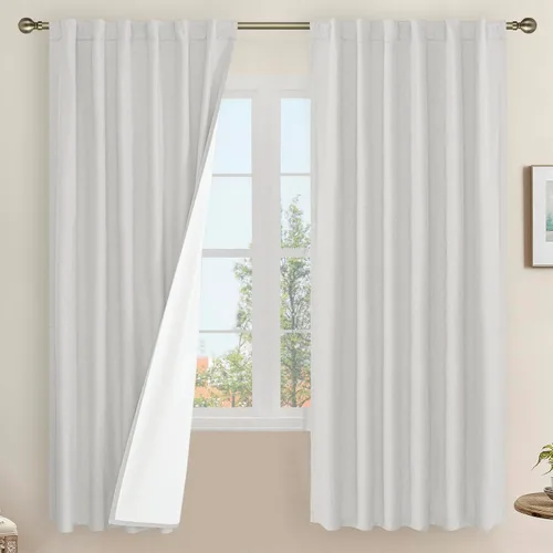 Miniatura 31 de LAMIT Cortinas de lino natural 100 % opacas para ventana, para dormitorio, 45 pulgadas, cortinas térmicas con textura de lino estilo granja