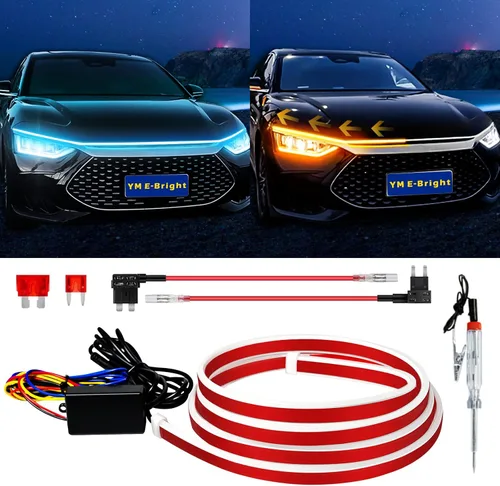 Miniatura 8 de Tira de luces de señal de giro secuencial con escaneo dinámico, luces LED de capó flexibles, DRL, luz de circulación diurna para coche, camión, SUV