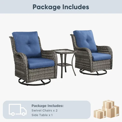 Miniatura 7 de Belord - Mecedoras giratorias para patio, mecedora giratoria de mimbre para exteriores, juego de muebles de 3 piezas para porche, incluye 2 Cojín