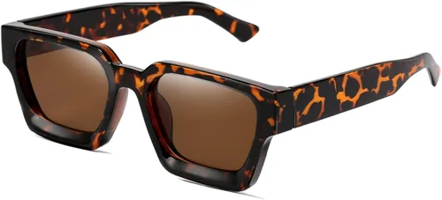 SHEEN KELLY Gafas de sol rectangulares gruesas retro gruesas para mujeres y hombres, a la moda, cuadrados, negros, montura tipo tortie, gafas de
