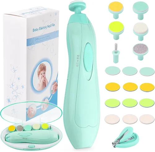 Cortauñas Eléctrico para Bebé Lima de Uñas Eléctrica Cortauñas para Bebé, 20 en 1 Kit de Lima de Uñas Segura para Recién Nacidos Bebés Niños Turquesa