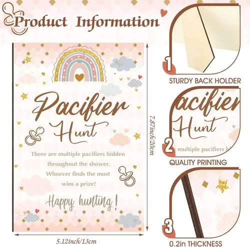 Miniatura 4 de Thyle Juego de 51 piezas de chupete de caza para baby shower, incluye signo de caza y 50 chupetes acrílicos para decoración de juegos de baby Rosa