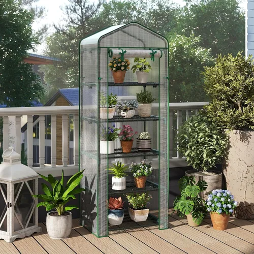 Miniatura 9 de Giantex Mini invernadero para interiores y exteriores, 27 x 19 x 75 pulgadas, casa portátil de cultivo de plantas con estantes de 5 niveles