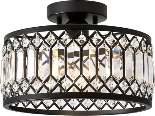 Miniatura 14 de YURNYQ Lámpara de Techo de Cristal, Moderna Lámpara de Techo Semi Empotrada, Luminarias de Techo Cromadas para Pasillo, Cocina, Entrada, Dormitorio