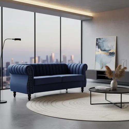 Miniatura 10 de Container Furniture Direct Darsen - Sofá Chesterfield moderno con elegantes brazos enrollados, ribete de cabeza de clavo y acolchado de canal, sofá