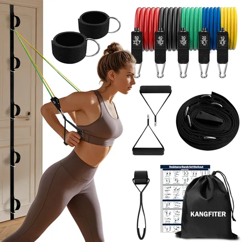 KANGFITER Correa de anclaje de puerta y bandas de resistencia para entrenar con asas, equipo de entrenamiento de fuerza, bandas de ejercicio para