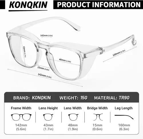 Miniatura 2 de Gafas de seguridad para enfermeras, gafas protectoras – Antivaho marco cuadrado elegante gafas transparentes para mujeres y hombres A01-gery Clear