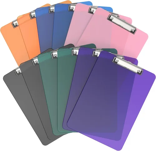 Miniatura 9 de Paquete de 6 portapapeles de color, tablero de plástico transparente A4 de 8.5 x 11 pulgadas para aula, estudiantes, niños, mujeres, tamaño 9 x 12.5
