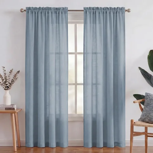 Miniatura 43 de Turquoize cortinas traslúcidas de lino natural, cortinas semitransparentes, cortinas de arpillera con bolsillo para cortinero, paneles para ventana
