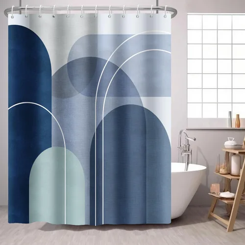 Miniatura 14 de Cortina de ducha azul marino con círculos geométricos abstractos y modernos, estilo contemporáneo, cortinas de ducha de tela impermeable gris
