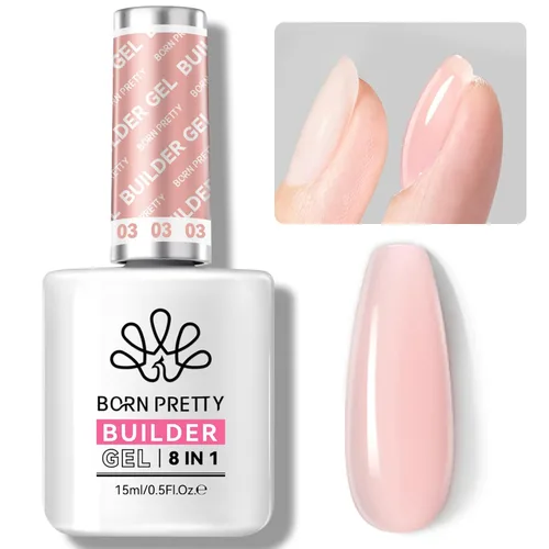 BORN PRETTY Gel constructor para uñas, gel fortalecedor de gel de extensión 8 en 1, gel de construcción dura, gel base de gel rosa, gel constructor