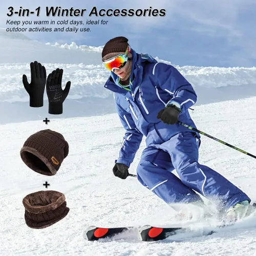 Miniatura 4 de Winter Hat Scarf Glove Set - Fleece Warm Knit Neck Warmer Beanie Cap Mittens