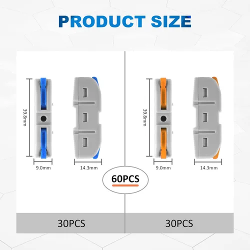 Miniatura 7 de Kit de conectores de palanca para cables eléctricos de conexión rápida, para terminales en línea compactos, 28-12 AWG, 1 entrada 1 salida, 60 piezas