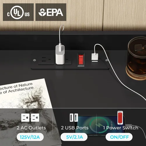 Miniatura 3 de BTHFST Mesita de noche grande con estación de carga y luces LED, mesita de noche negra con 3 cajones y 1 bandeja extraíble, mesa auxiliar