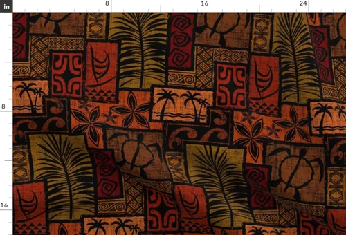 Miniatura 3 de Spoonflower Tela - Negro polinesio hawaiano hawaiano Tiki Tropical Retro impreso en tela de gasa Fat Quarter - Costura Ropa de moda Vestidos
