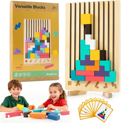 Rompecabezas de bloques rusos Montessori de madera - Juguete apilable 3D para niños de 3 a 6 años, regalo educativo y rompecabezas para pensar