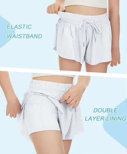 Miniatura 3 de Pantalones cortos fluidos de mariposa para niños con bolsillo 2 en 1, pantalones cortos deportivos para correr, entrenamiento activo