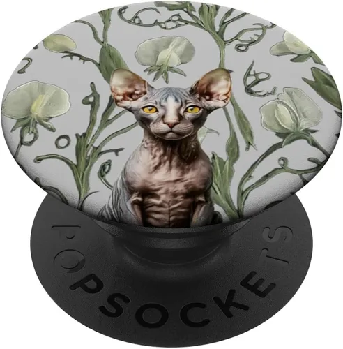 Miniatura 6 de Sphynx Cat White Gray Sweet Pea Summer Vintage Flower PopSockets MagSafe PopGrip for iPhone