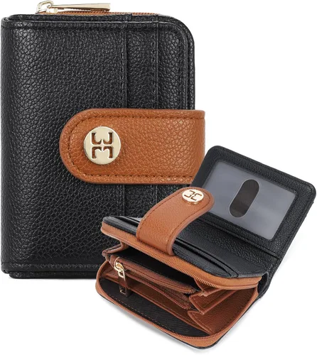 Miniatura 12 de Telena Cartera delgada para mujer, con bloqueo RFID, tarjetero de cuero con llavero plateado, color beige