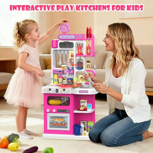 Miniatura 8 de Juego de cocina para niños, cocina de juego de 36.22 pulgadas para niños pequeños de 1 a 3 años con vapor, sonido y luz, estufa de cocina