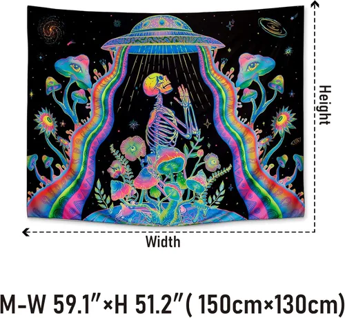 Miniatura 4 de Galoker Tapiz de esqueleto de luz negra, tapiz floral de plantas de fantasía, tapiz reactivo a los rayos UV, tapiz OVNI extraterrestre galaxia