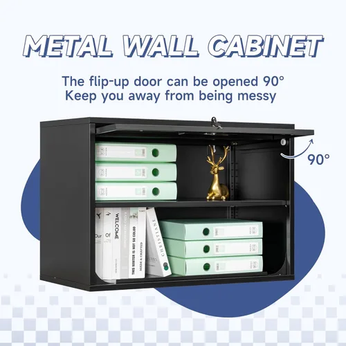 Miniatura 4 de Armario de pared de metal con puerta de bloqueo y estante, armarios de garaje colgantes con puertas abatibles para garaje, almacén, hogar, oficina