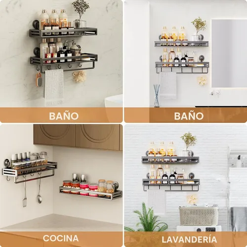 Miniatura 8 de Soporte de ducha con ventosa, estante de ducha de succión de 11.8 pulgadas con ganchos, soporte de baño sin perforación, organizador de baño a