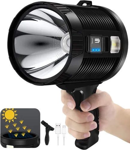 Miniatura 9 de Foco Reflector de 1000000 Lúmenes, 6 Modos Linterna LED Recargable Como Se Ve en TV con Trípode, 3 Filtros de Color, Luces Solares Super Brillantes