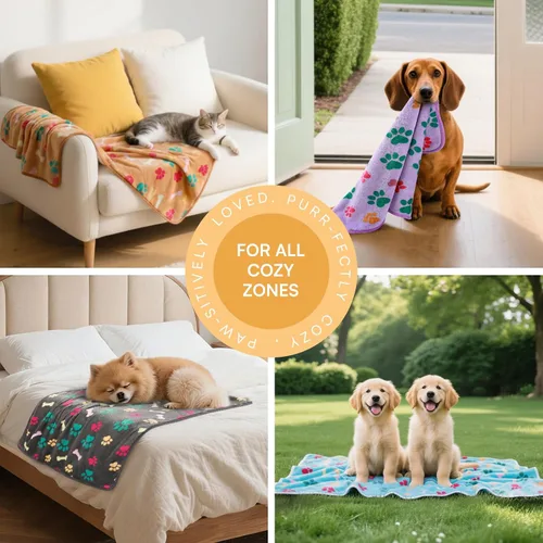 Miniatura 3 de Luciphia 1 paquete de 6 mantas para perros y gatos, manta de forro polar suave y esponjosa para mascotas, diseño cálido y lindo estampado de Hueso