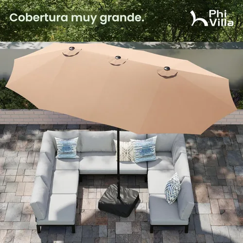 Miniatura 5 de PHI VILLA Sombrilla grande de 15 pies para patio con base incluida, sombrilla de doble cara rectangular para exteriores de gran tamaño con soporte