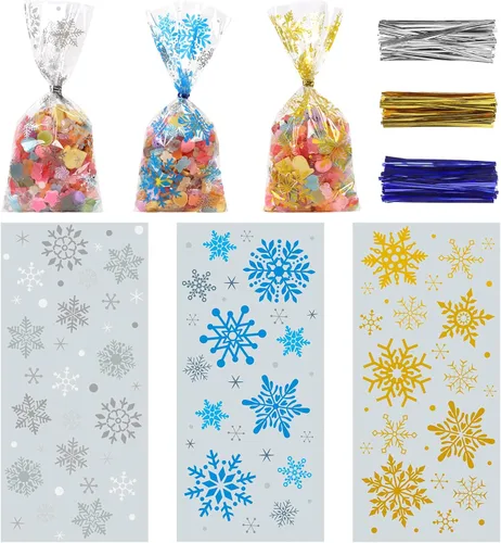 Miniatura 8 de KIMOBER 144 bolsas de dulces de celofán de Navidad, bolsas de golosinas de celofán con lazos giratorios para suministros de fiesta de Navidad