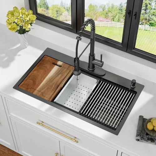 Miniatura 28 de Kichae Fregadero de Cocina de 21x20 Pulgadas, Fregadero de Barra Pequeño, Fregadero de Acero Inoxidable, Montaje Superior, Montaje Inferior