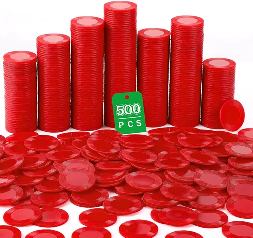 Leitee 500 fichas de póquer de plástico rojo a granel de 1.5 pulgadas, mini fichas de bingo de 1.5 pulgadas, marcadores de fichas en blanco, discos