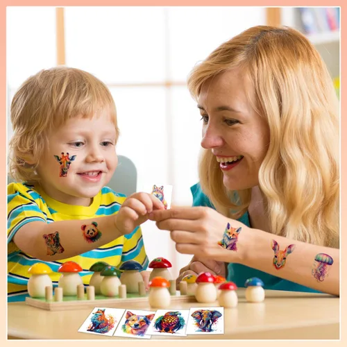 Miniatura 5 de 102 PCS Tatuajes temporales de animales de acuarela envueltos individualmente para niños - Tatuajes temporales de animales lindos para niñas y niños