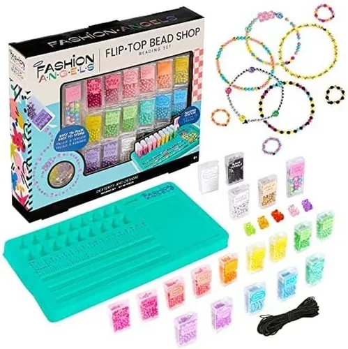Fashion Angels Flip Top Bead Shop - Kit de fabricación de pulseras para niñas, más de 2500 cuentas de color y gomitas de oso para pulseras de