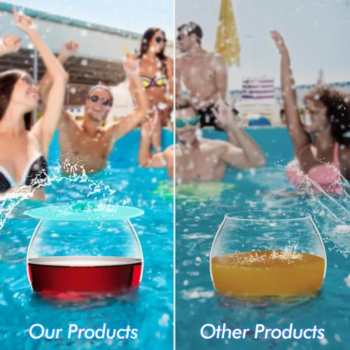 Miniatura 5 de Copas de vino flotantes para piscina con tapas de taza, juego de 2, copas de vino inastillables junto a la piscina, taza flotante, tina de piscina