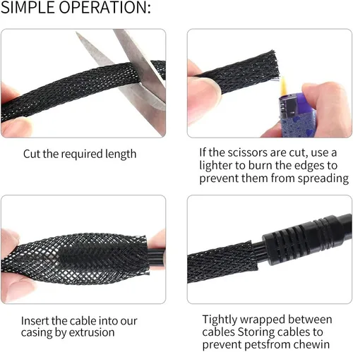 Miniatura 4 de Protector de cable expandible de PET negro y azul para cable de carga USB, cable de alimentación, cable de audio y video, puede proteger al perro