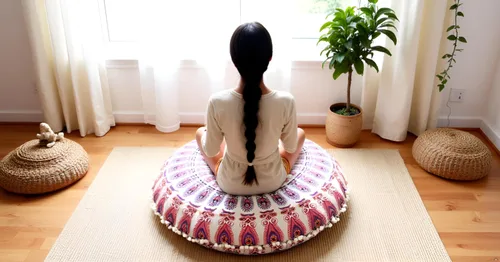 Miniatura 4 de CRAFT KALA 32" Funda de cojín redonda grande para piso bohemia, funda de puf bohemio mandala, funda de almohada para meditación, cojines para Nuevo