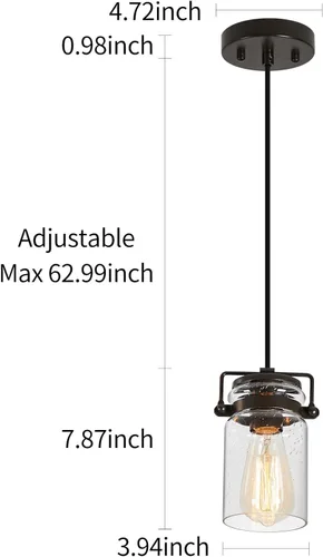 Miniatura 6 de Iluminación colgante para isla de cocina, lámpara colgante de cristal moderna lineal para comedor, 1 luz, lámpara colgante industrial para techo