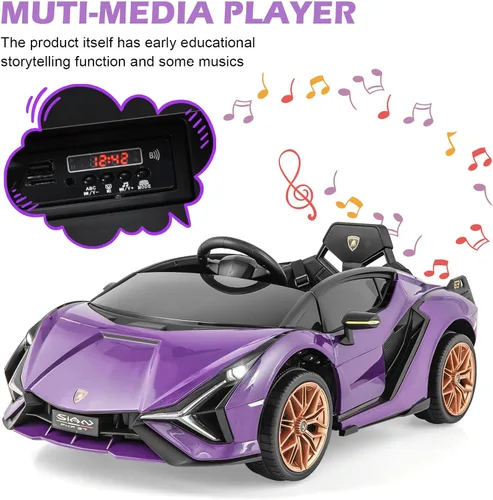 Miniatura 8 de INFANS Lamborghini Sian - Auto de paseo para niños con licencia de 12 V, con control remoto para padres, suspensión de resorte, reproductor de MP3