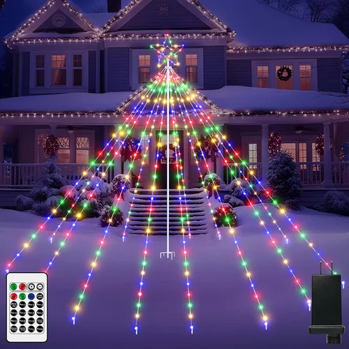Miniatura 9 de Luces de árbol de Navidad para exteriores, 340 luces LED de decoración de Navidad con estrella superior, luz de Navidad impermeable IP67 con 16