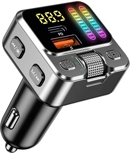 Adaptador Bluetooth 5.3 para automóvil con transmisor FM y carga rápida PD de 42 W, receptor de música inalámbrico AUX/USB, llamadas manos libres,