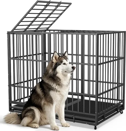Miniatura 10 de Hiwokk Jaula para perros de 38 pulgadas, perrera indestructible a prueba de escapes para perros grandes de alta ansiedad, jaula de metal fuerte