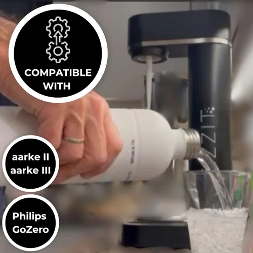 Miniatura 6 de FIZZIT Botella de Carbonatación de Acero Inoxidable Negro Compatible con Algunos Fabricantes de Soda Botella de Agua con Gas Reutilizable, Apta