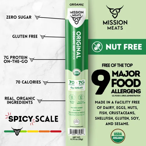 Miniatura 4 de Mission Meats - Palitos de carne orgánica alimentados con pasto y criados en pastos, cero azúcar, sin OMG, bocadillos orgánicos saludables, palitos