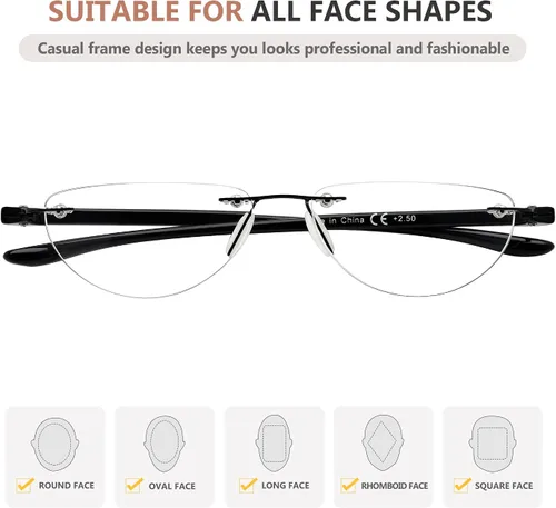 Miniatura 6 de Eyekepper Paquete de 4 lentes de lectura sin montura para mujeres y hombres, lectores de media luna +0.50